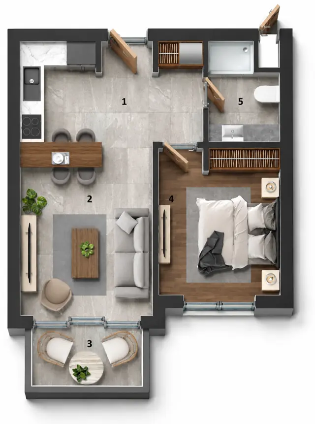 Life 1+1 dairesinin üç boyutlu yerleşim görseli — temsili